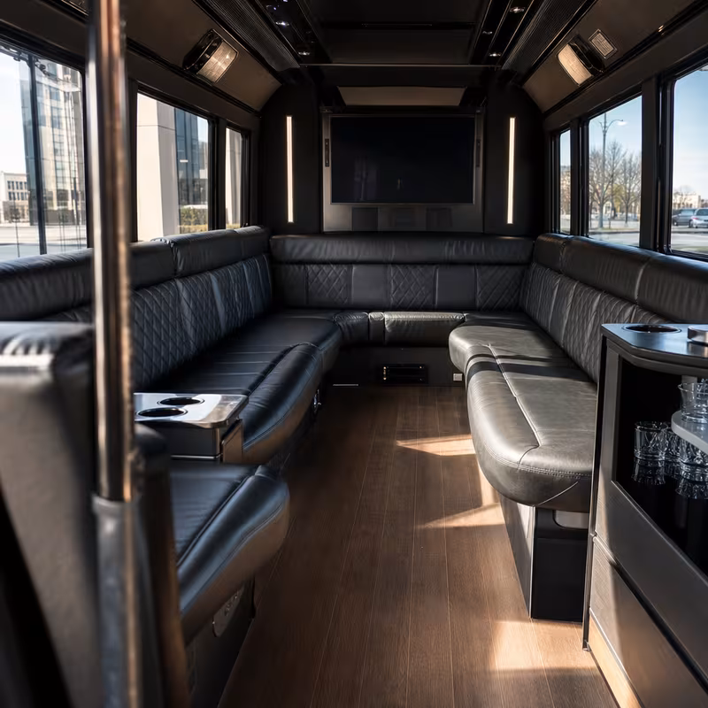 Passenger watching the Shreveport scenery during a regional party bus road trip