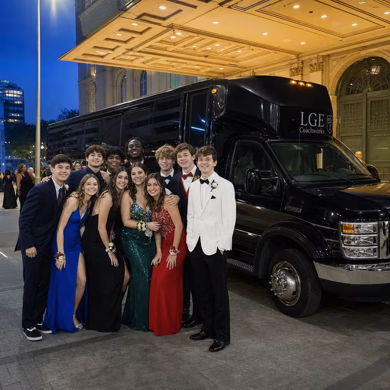 Party bus interior with wraparound leather seating and LED lighting in Shreveport