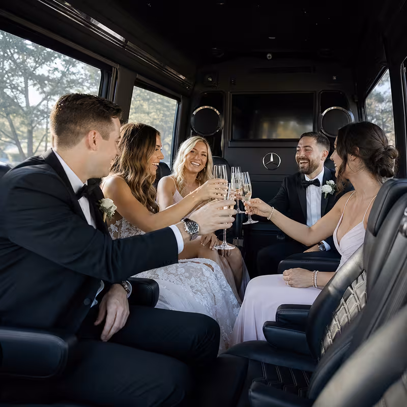 Black Mercedes Sprinter van staged for an Shreveport Wedding Transportation group